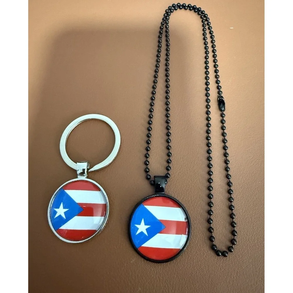 Puerto Rico Flag Set Necklace and Keychain Boricua Heritage Accessories New